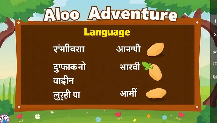 Aloo Adventure Localization Aloo Adventure language selection screen showing various Indian language options with regional potato illustrations